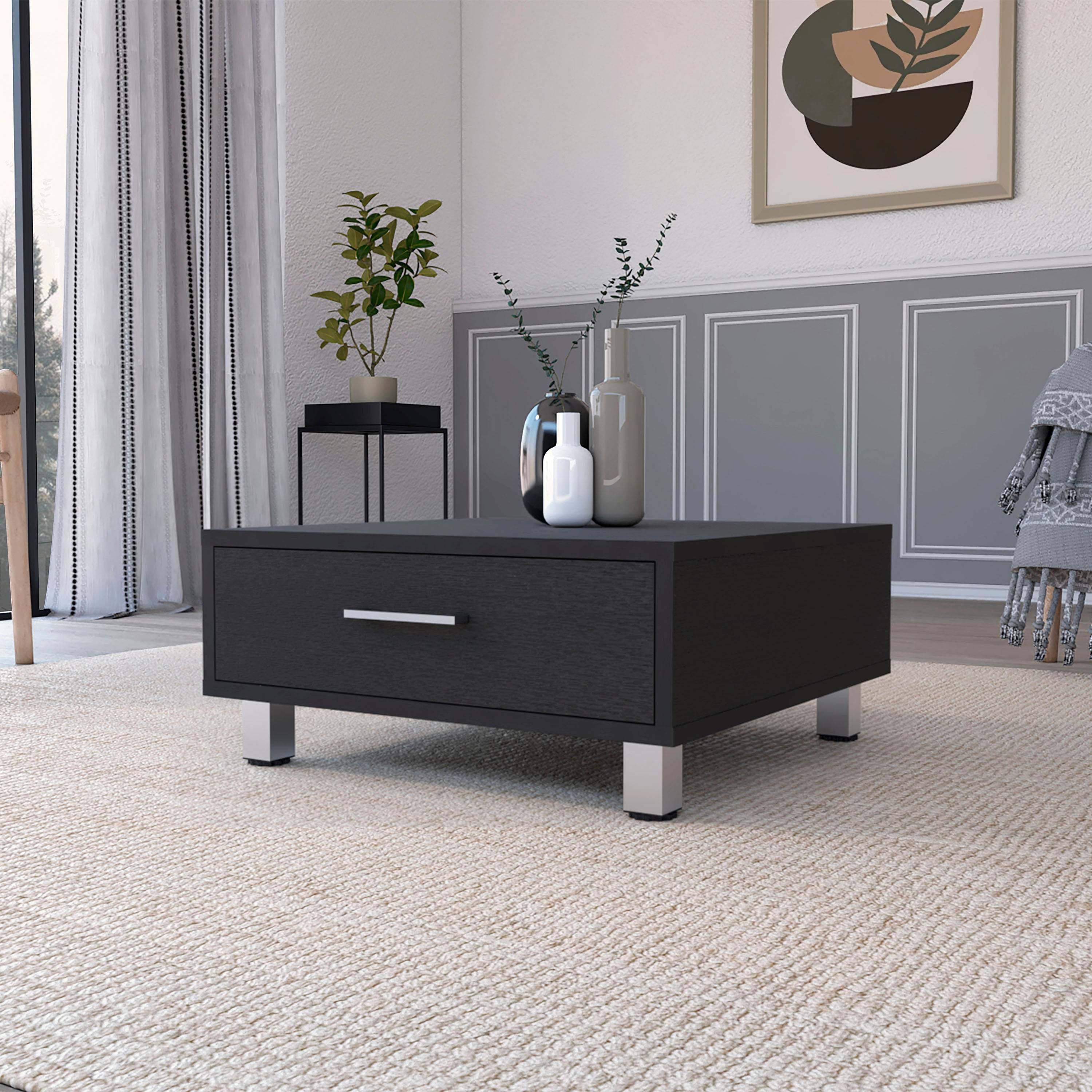 Modern Myers Coffee Table with Four Legs & One Storage Drawer