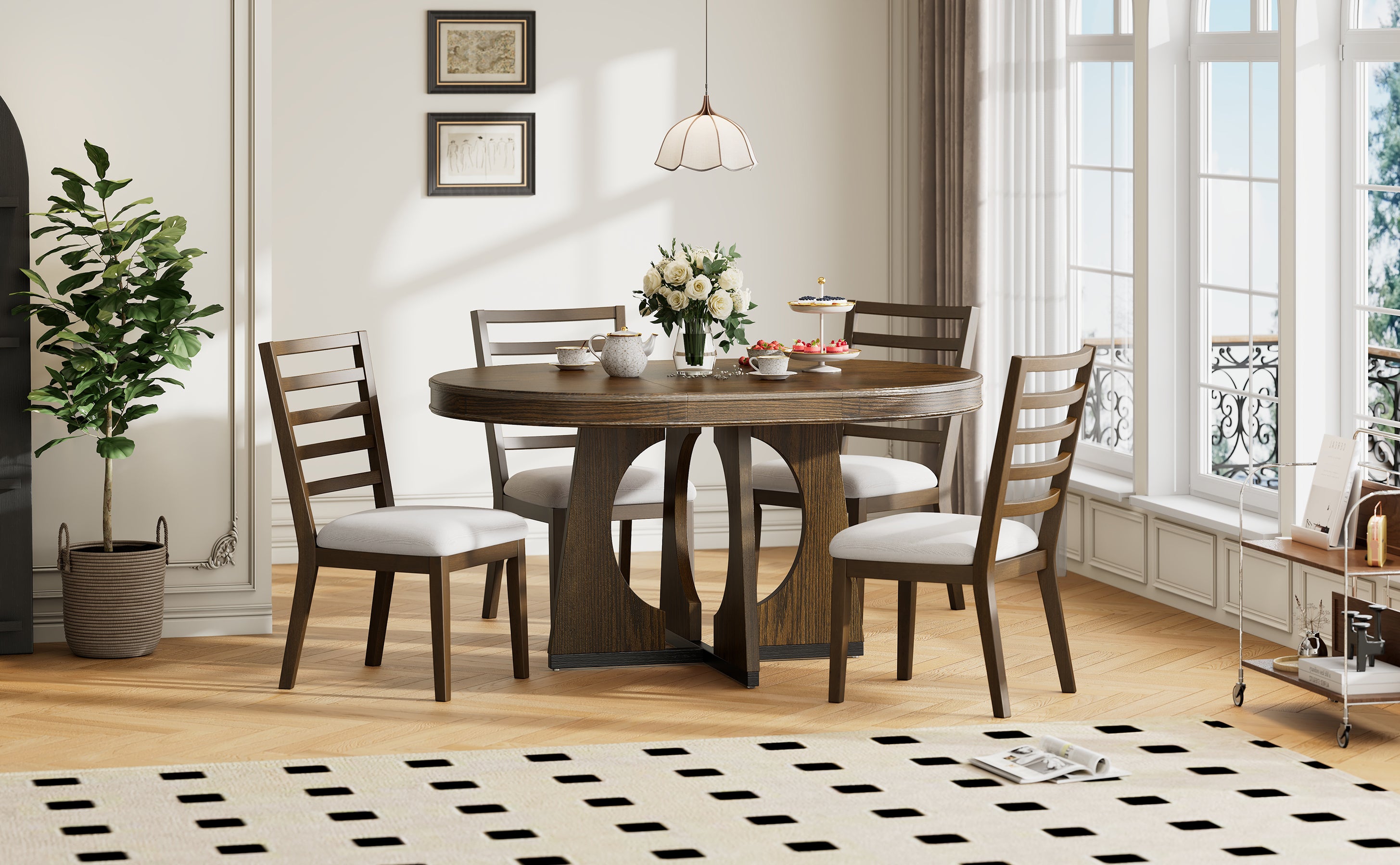 5-Pc Retro Rustic Dining Set (Walnut)