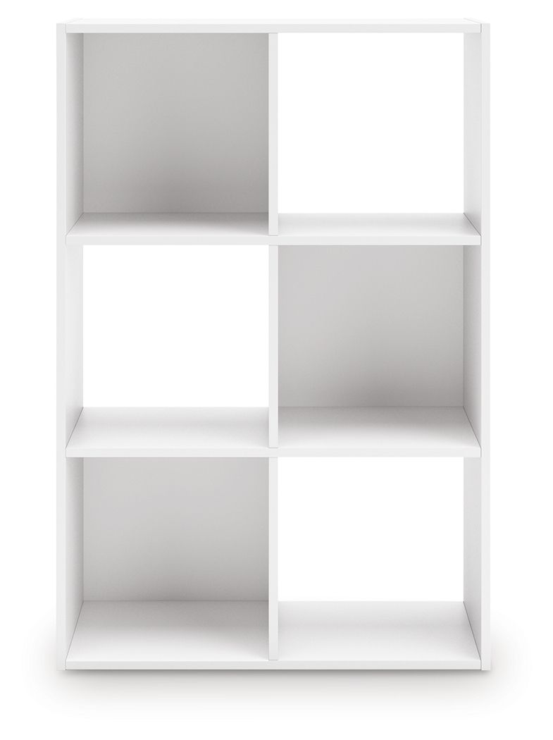 White cube storage organizer with open square cubbies, full front view