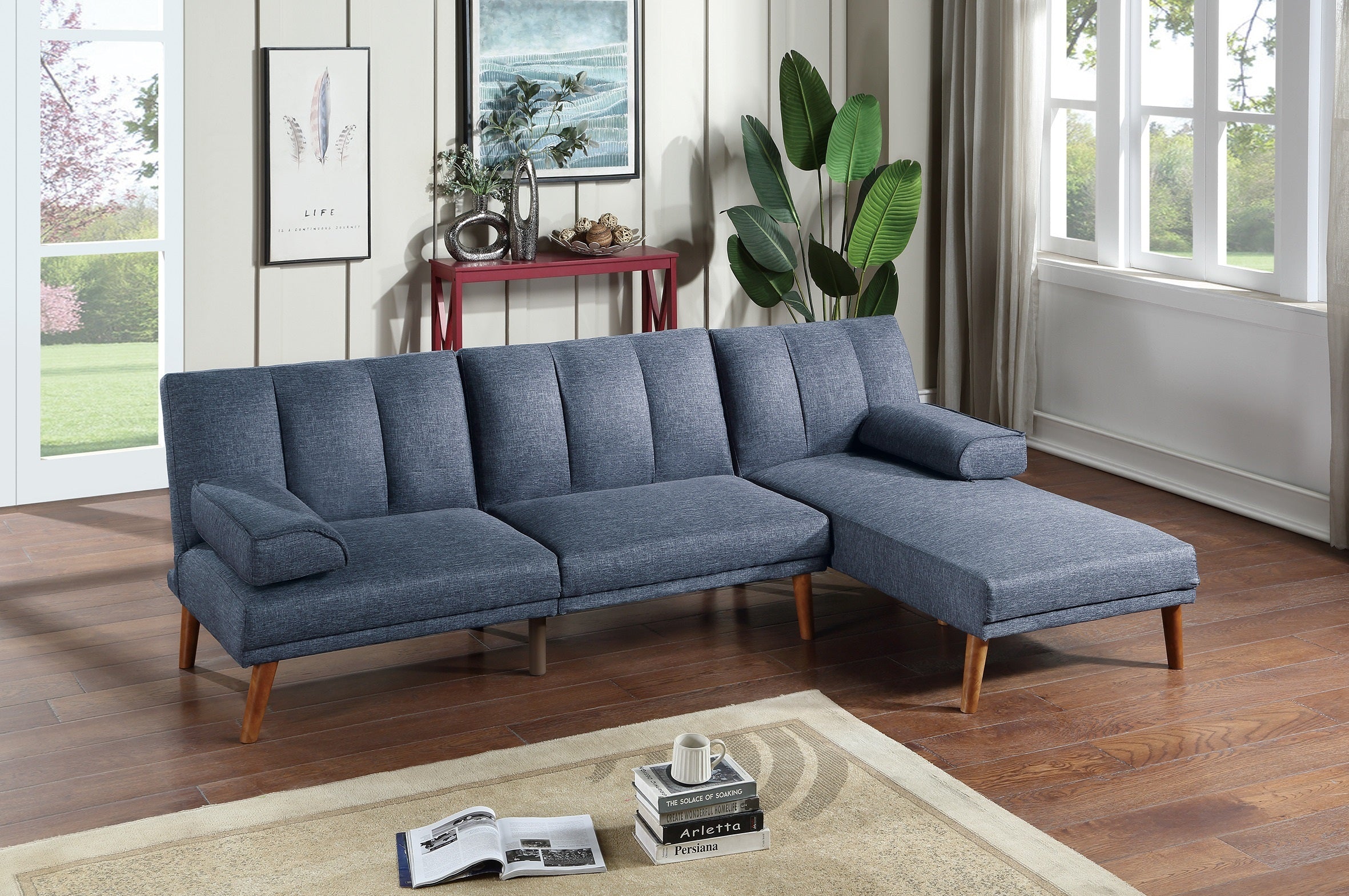 Navy Polyfiber 2pc Sectional Sofa Set w/ Adjustable Chaise
