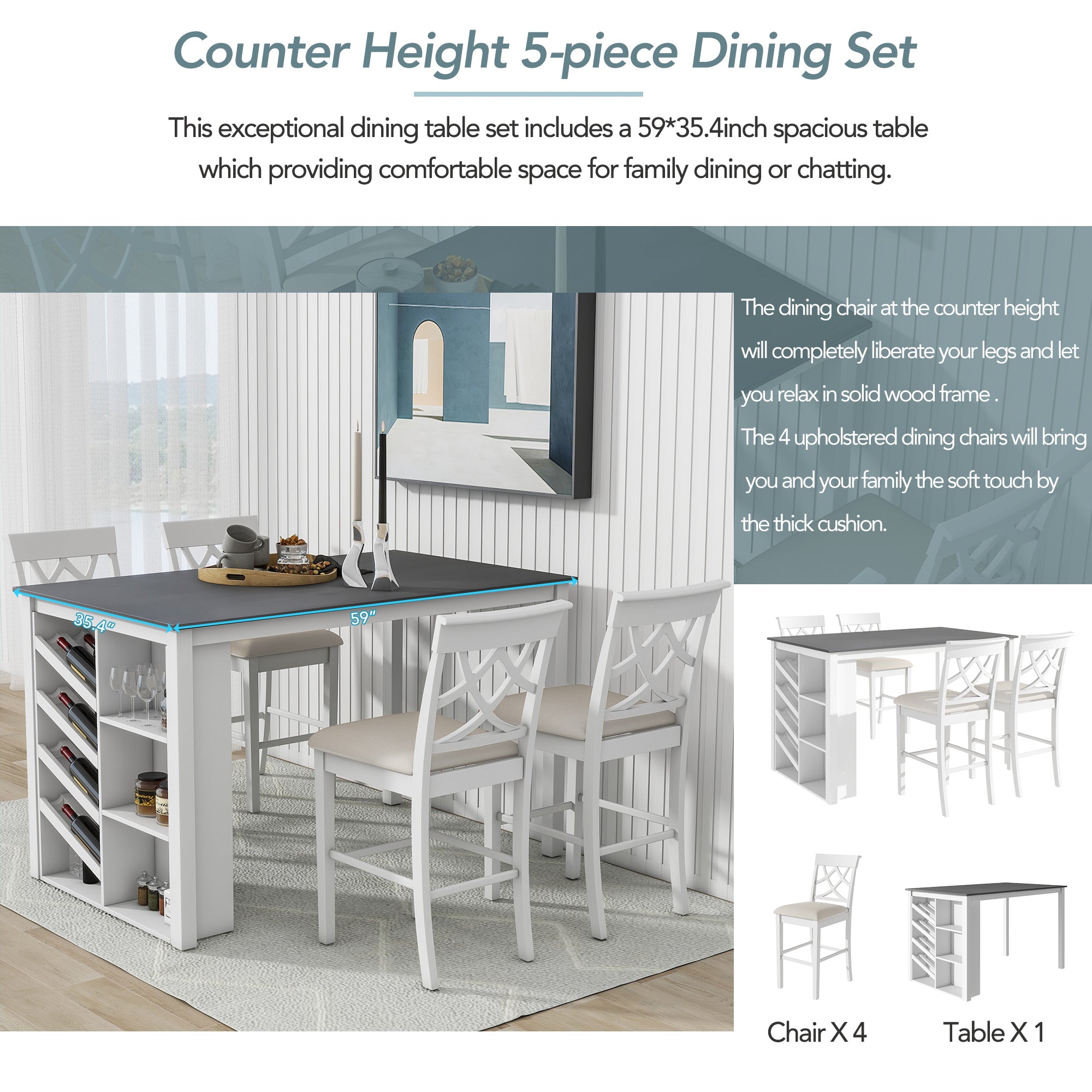 5-Piece Counter Height Dining Set - White