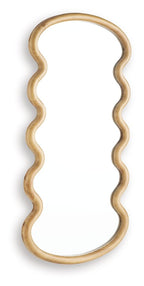 Brown tall wavy-edge accent mirror with clear reflective center