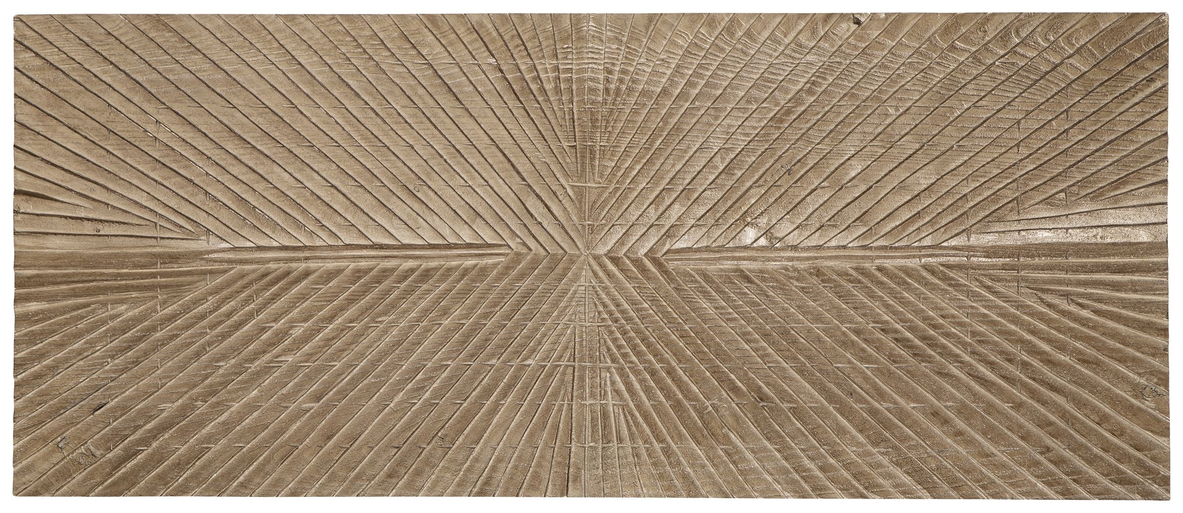 Distressed brown rectangular wall art panel with horizontal border and chevron starburst