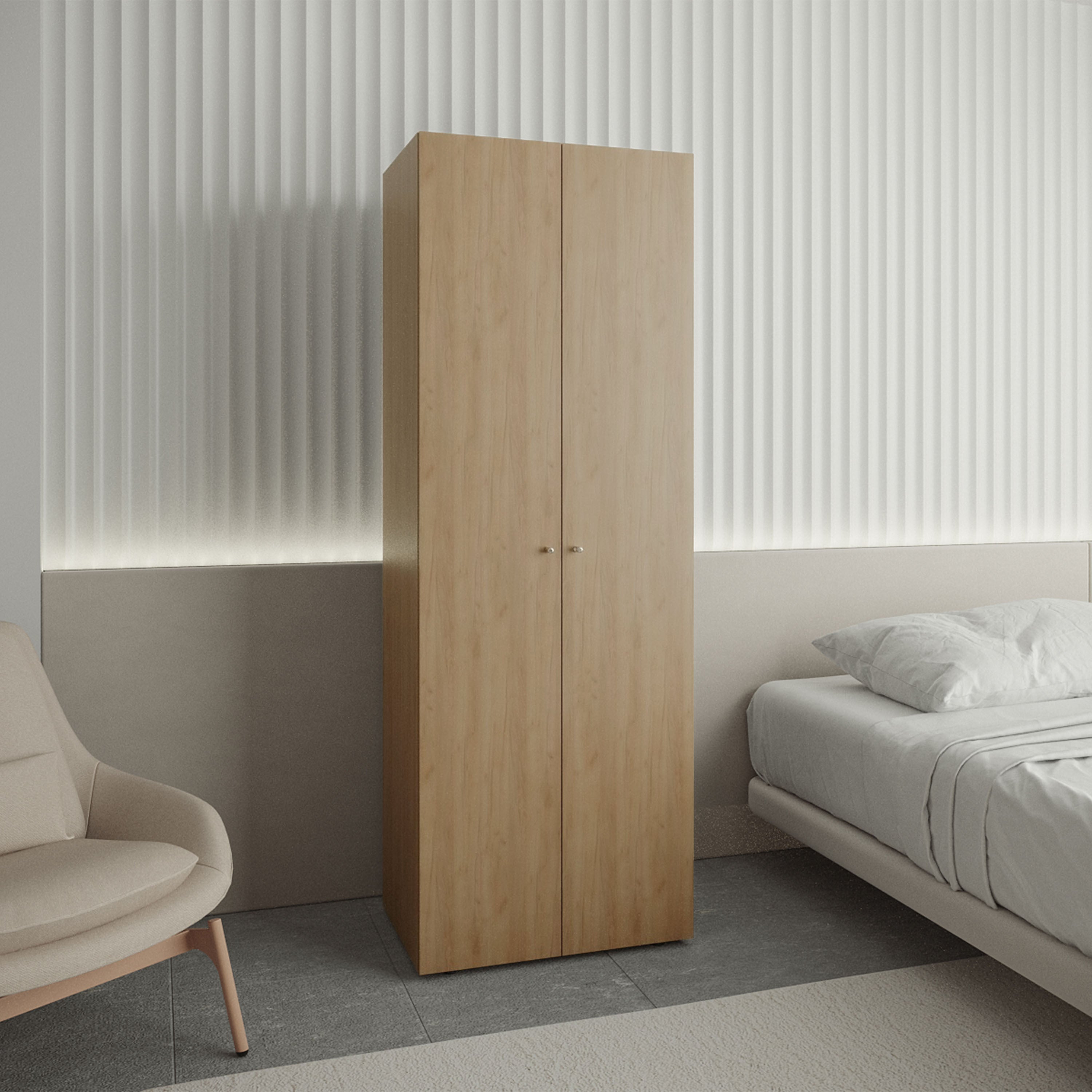 Modern 2-Door Closet Armoire: Hanging Rod & Storage Shelf