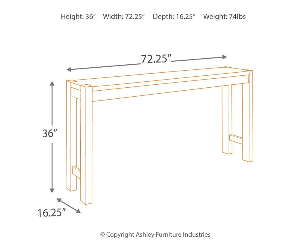 Long counter table diagram showing the rectangular top and side supports.