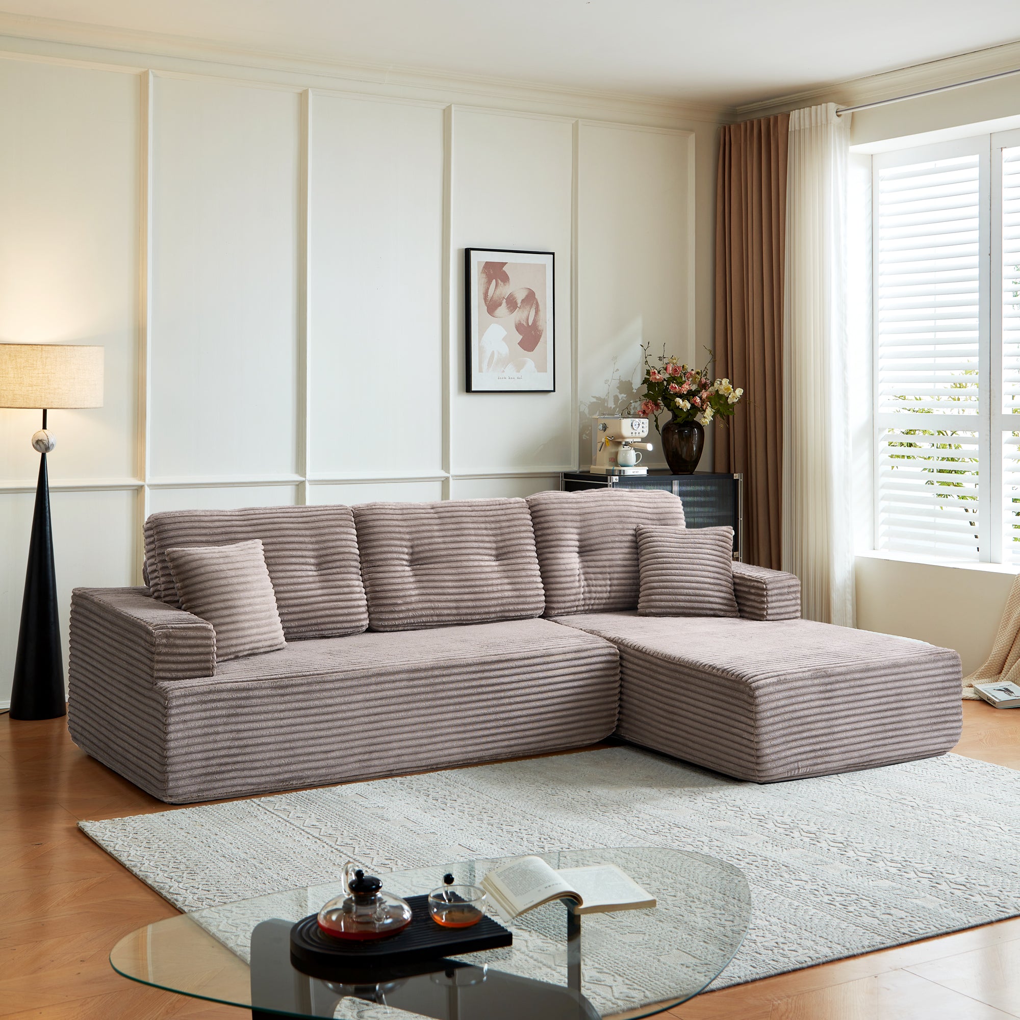Modern Corduroy L-Shape Modular Sofa Bed with Left Chaise