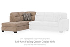 Mocha and white corner chaise set with striped pillow on the mocha side
