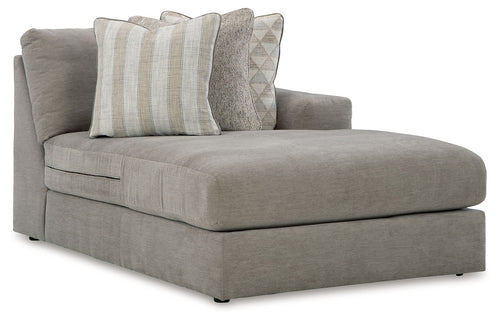 Avaliyah Raf corner chaise in ash gray fabric with four accent pillows