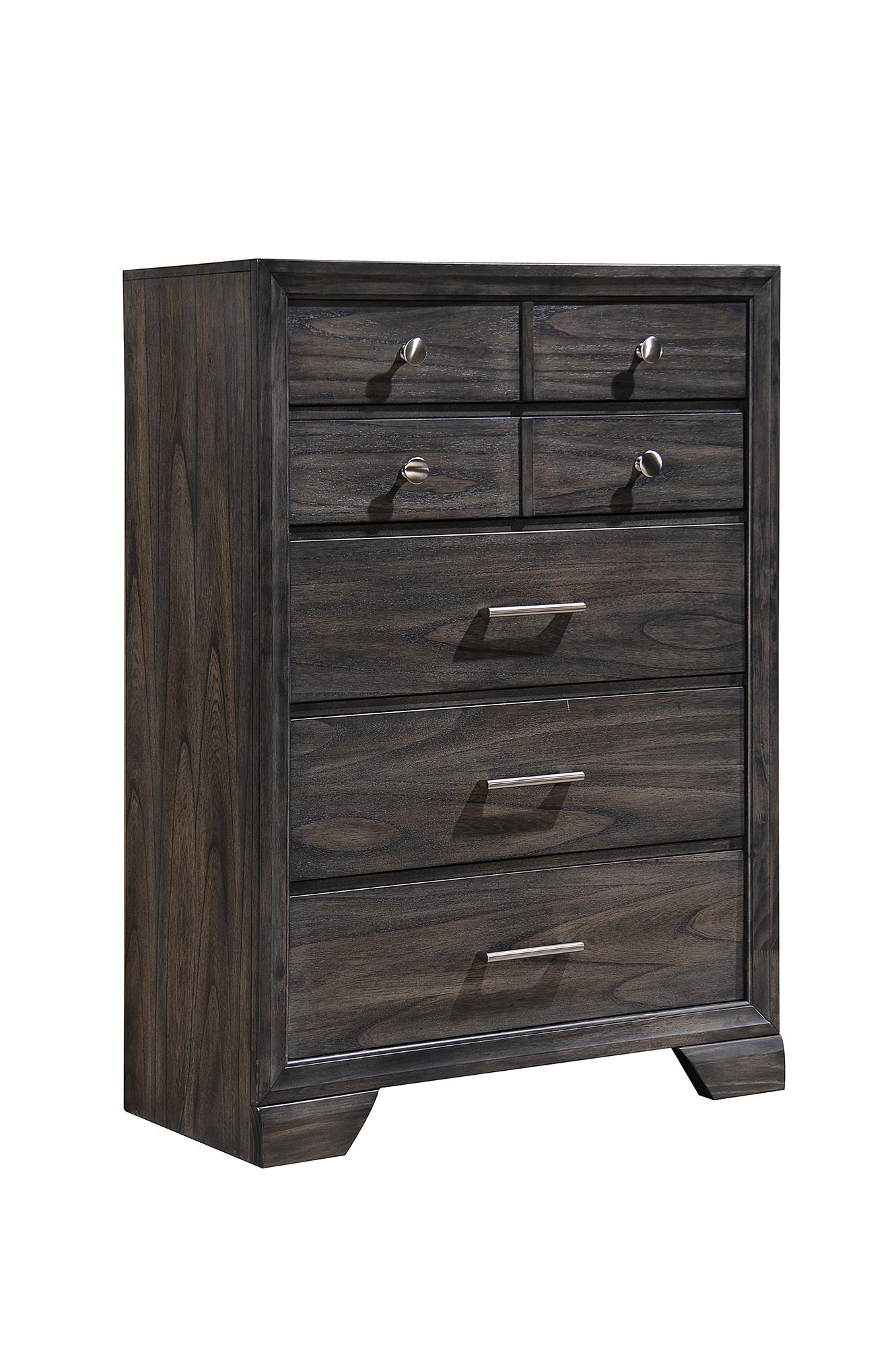 Contemporary Gray Tall Chest with Wood Grain Storage Drawers