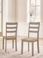 Dining room side chair set of two with slatted backs and light wood seats