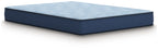 Blue hybrid mattress with quilted top and dark blue sides