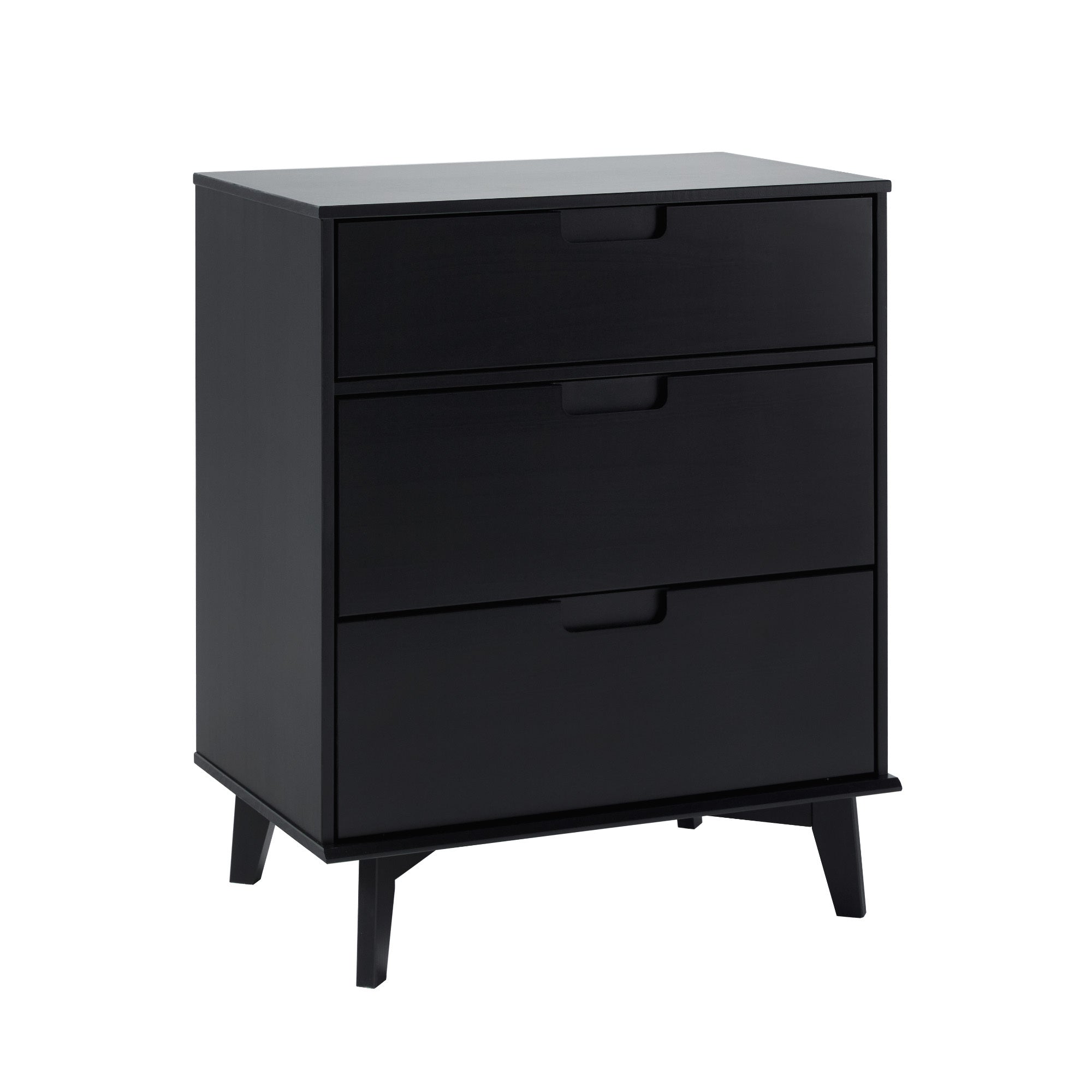 Mid-Century Modern 3-Drawer Black Solid Wood Dresser