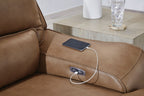 Power reclining sectional arm with built-in power outlet and pocket storage