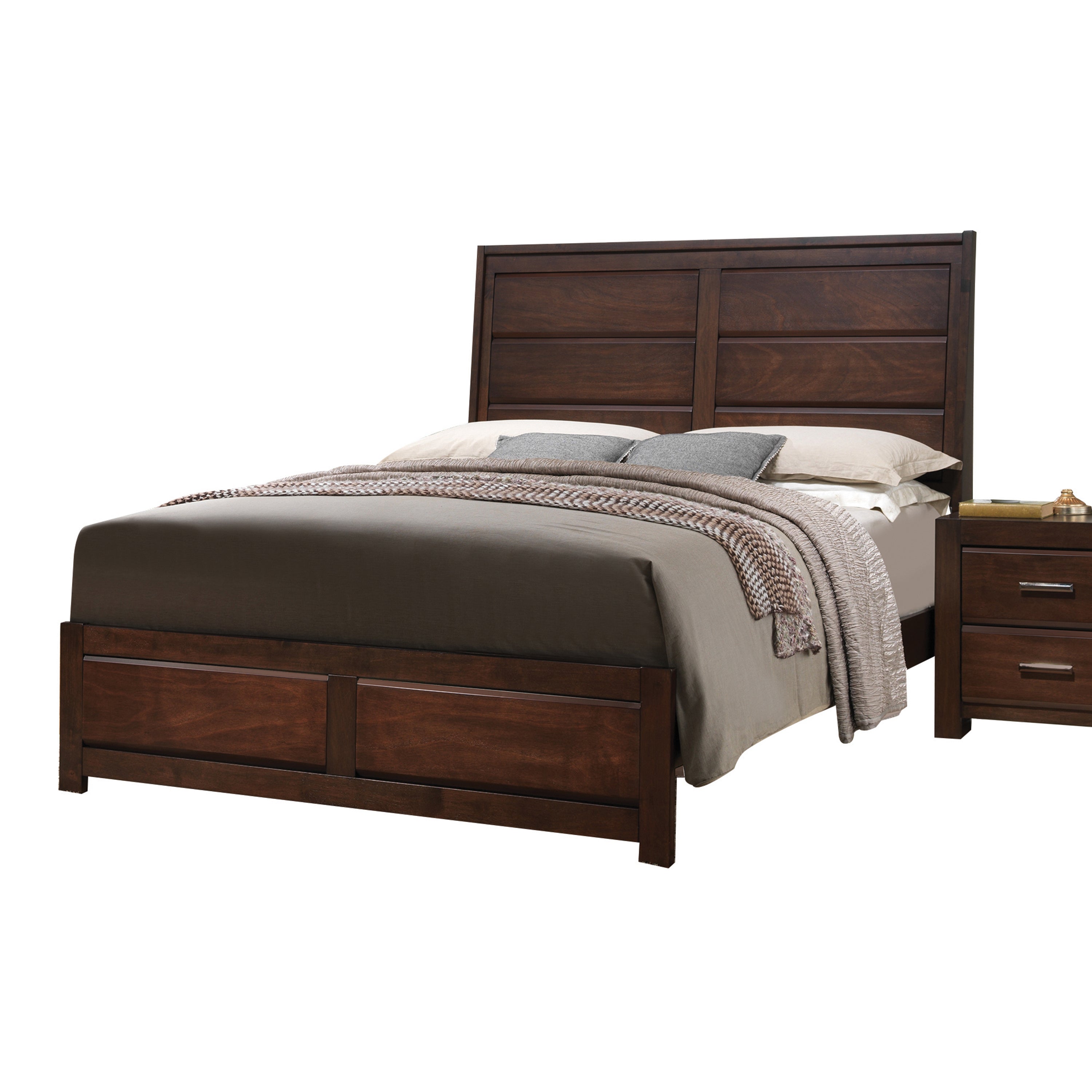 Oberreit Walnut Finish Queen Bed - Elegant Wood Platform Frame