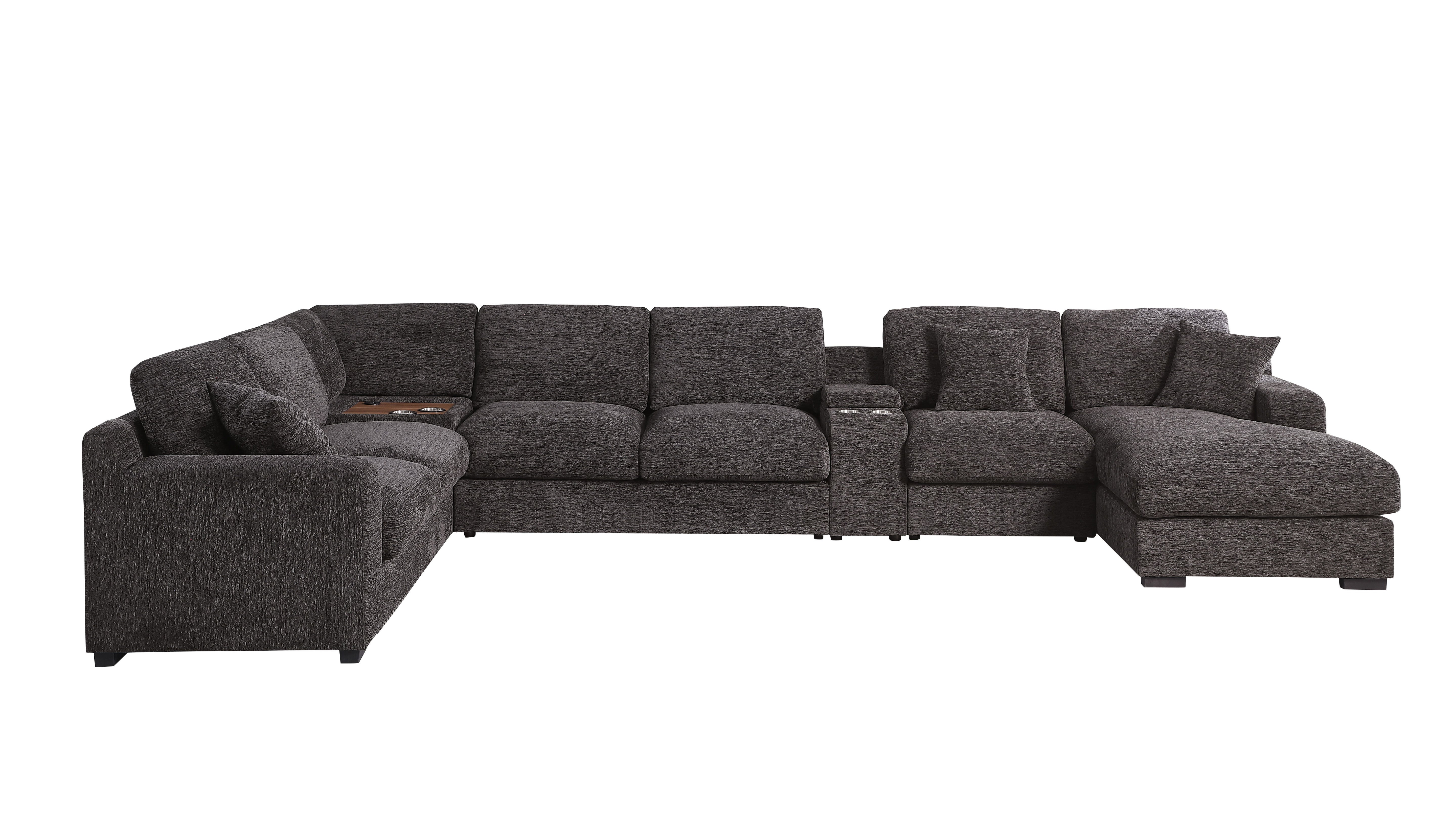 Celine - Chenille Fabric Corner Sectional Sofa With Right-Facing Chaise, Cupholders, And Charging Ports - Gray