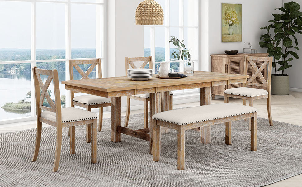82" Farmhouse Dining Table Set, 6-Piece