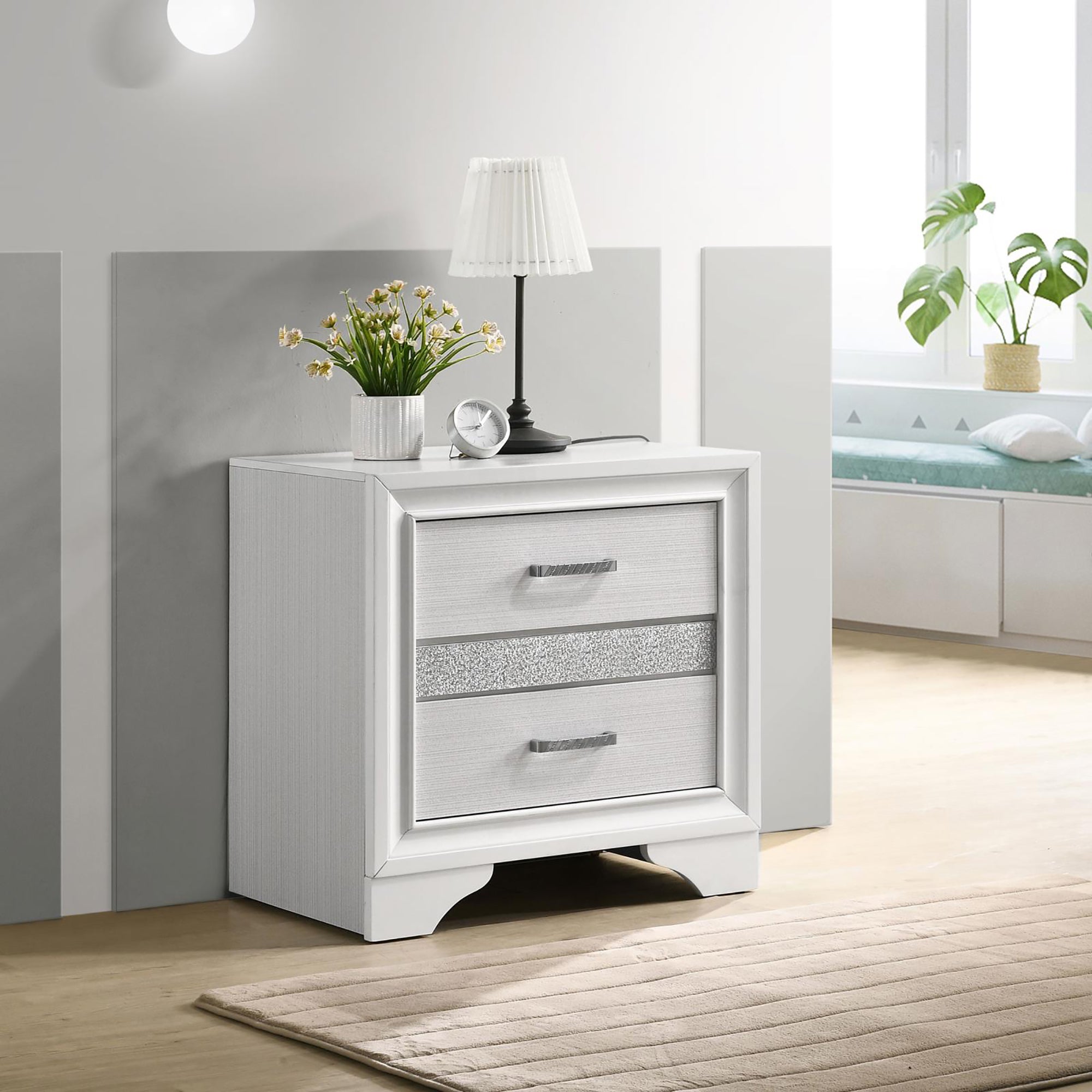 White 2-Drawer Nightstand with Hidden Jewelry Tray - Bedroom Storage