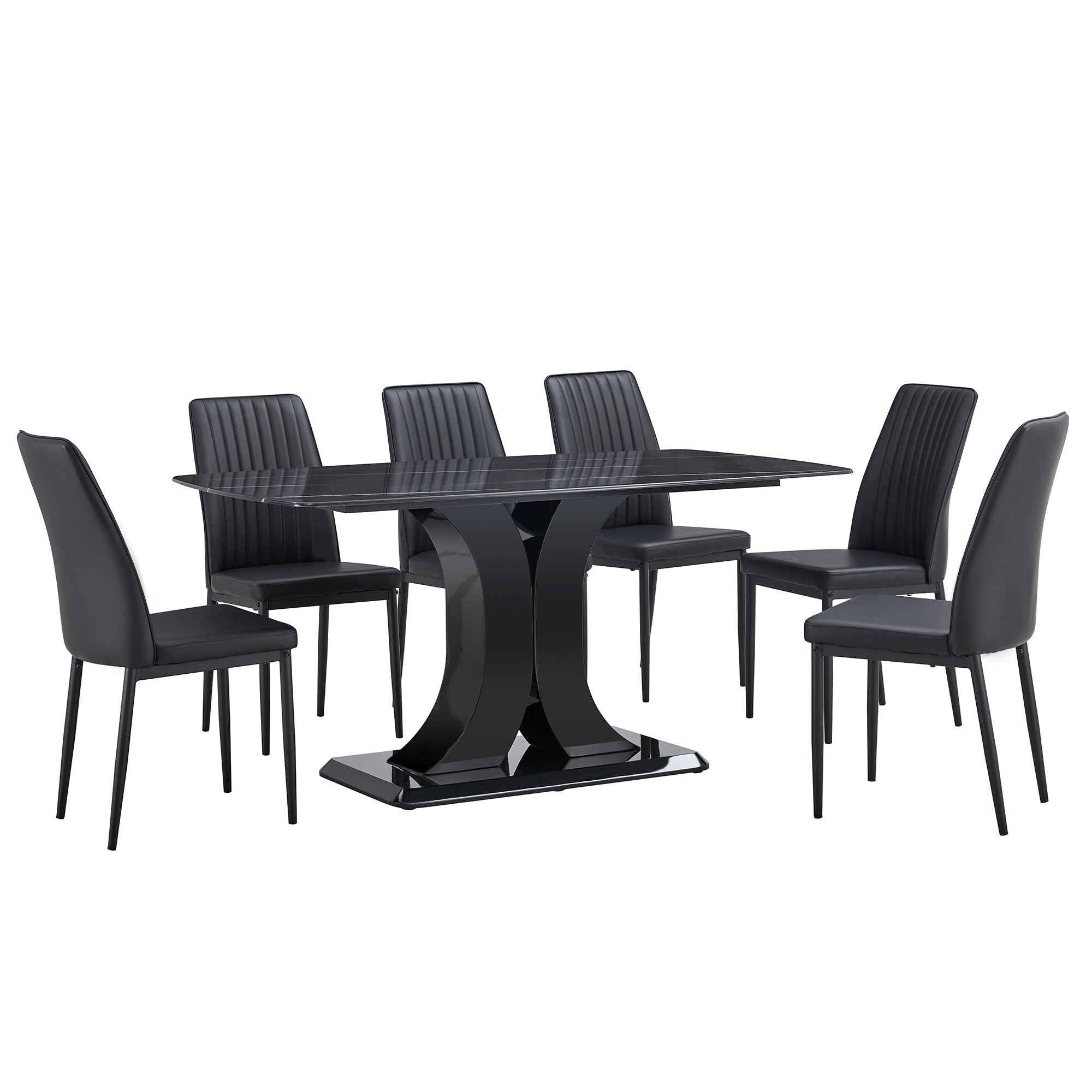 Faux Marble Dining Table Set w/ 6 Chairs