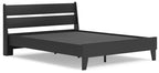 Black panel platform bed with slatted headboard and rectangular platform base