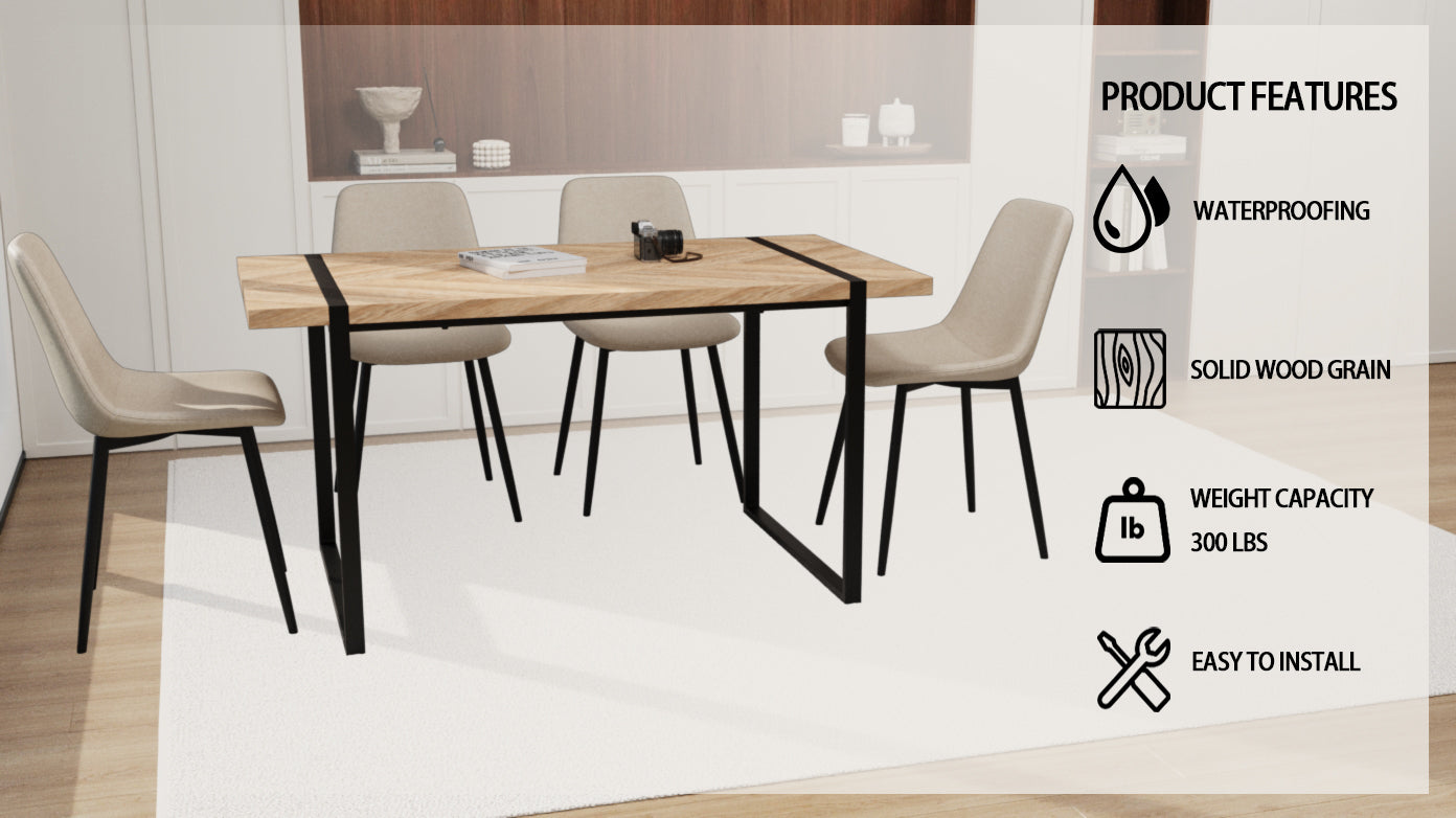 59" Modern Dining Table & 4 Chairs Set - Light Wood