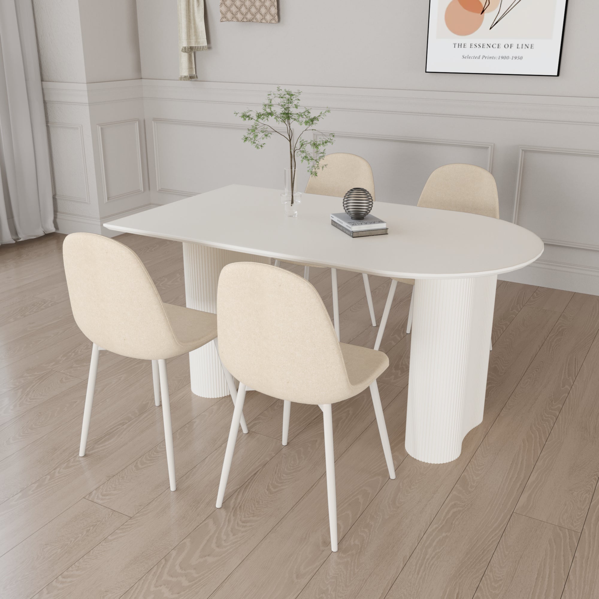 Modern Cream Dining Table & 4 Chairs Set - 63"
