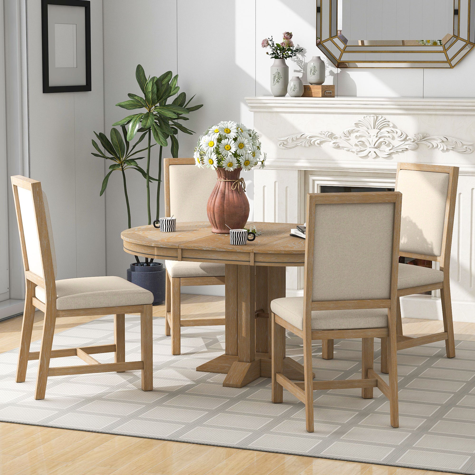 5-Piece Round Dining Set w/ 4 Chairs
