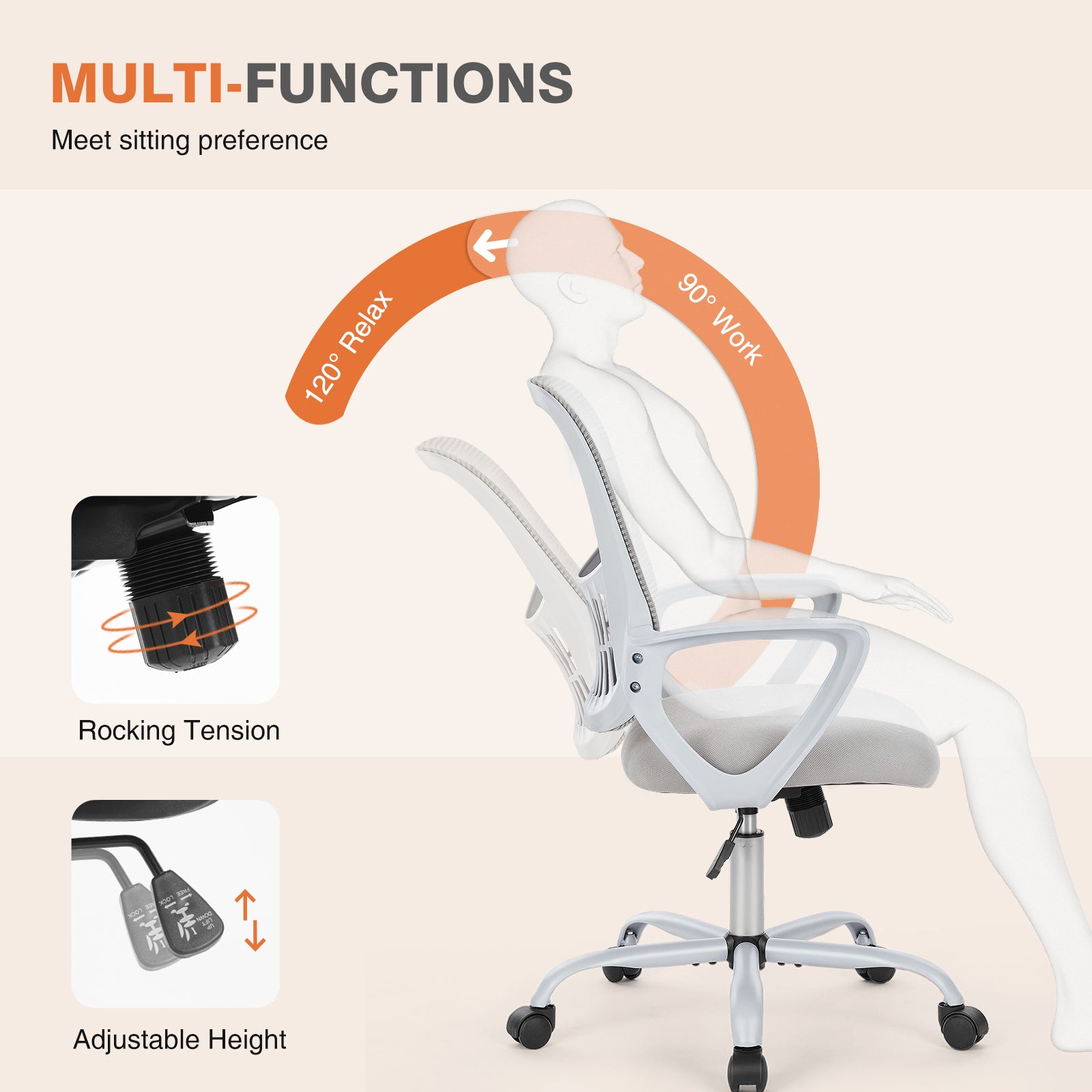 Ergonomic Office Chair Home Desk Mesh Chair with Armrest