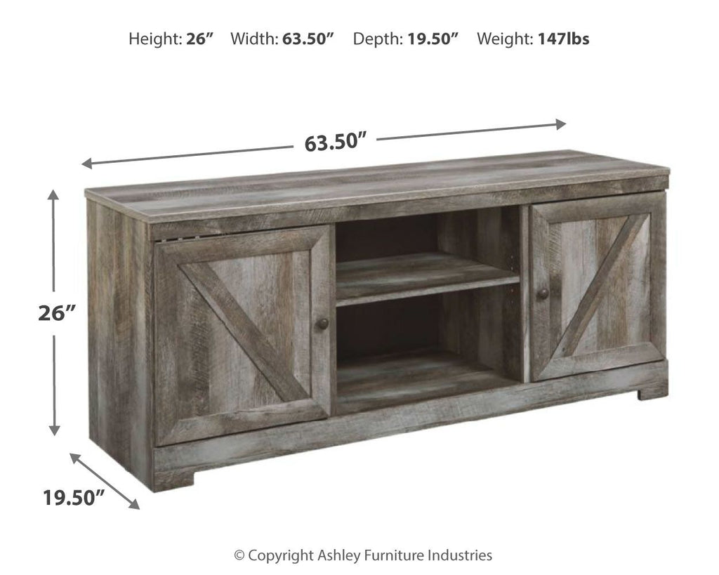 Gray TV stand with fireplace option, 63.5in W, 19.5in D, 26in H