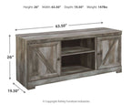 Gray TV stand with fireplace option, 63.5in W, 19.5in D, 26in H