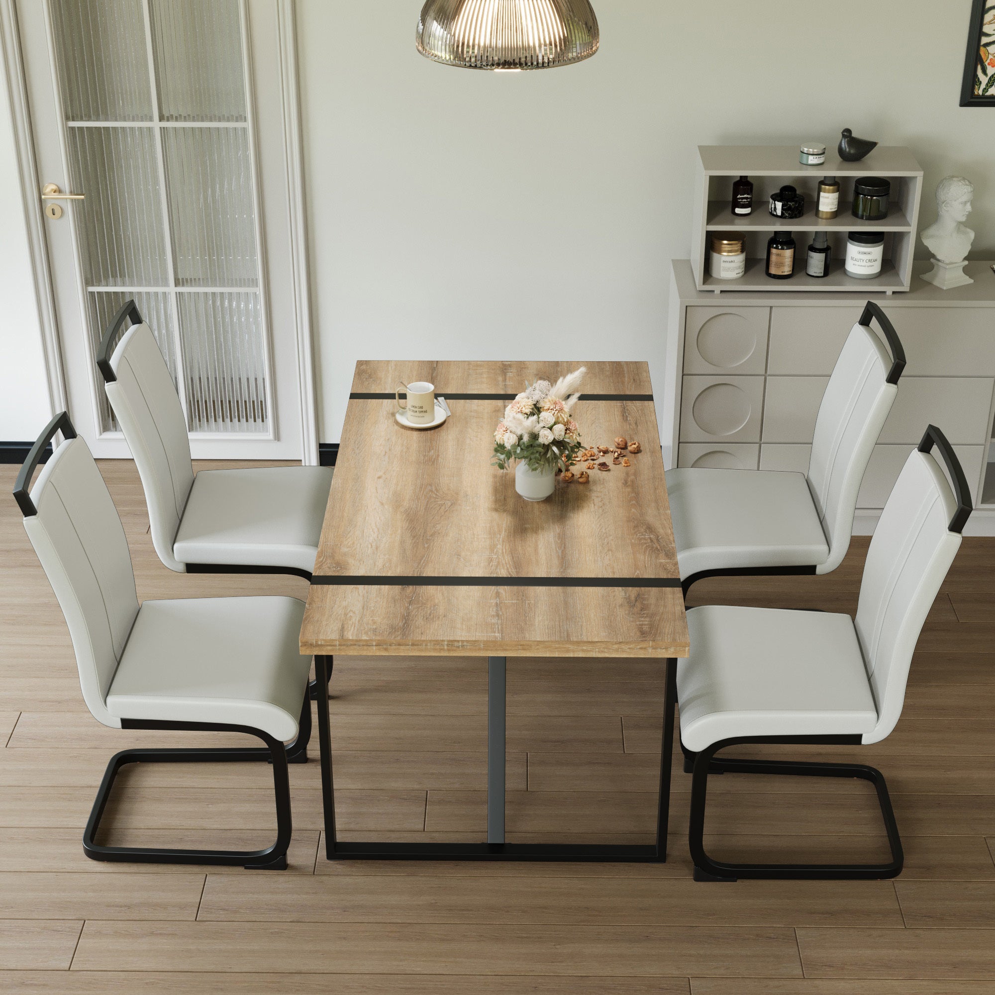 Modern Industrial Dining Table Set - 55" with 4 Chairs