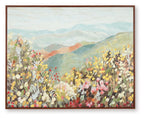 Pryorley framed wall art with multicolor floral landscape and mountains