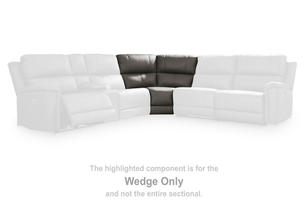 Upholstered wedge seat component in dark gray with padded back and arms