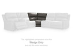 Upholstered wedge seat component in dark gray with padded back and arms