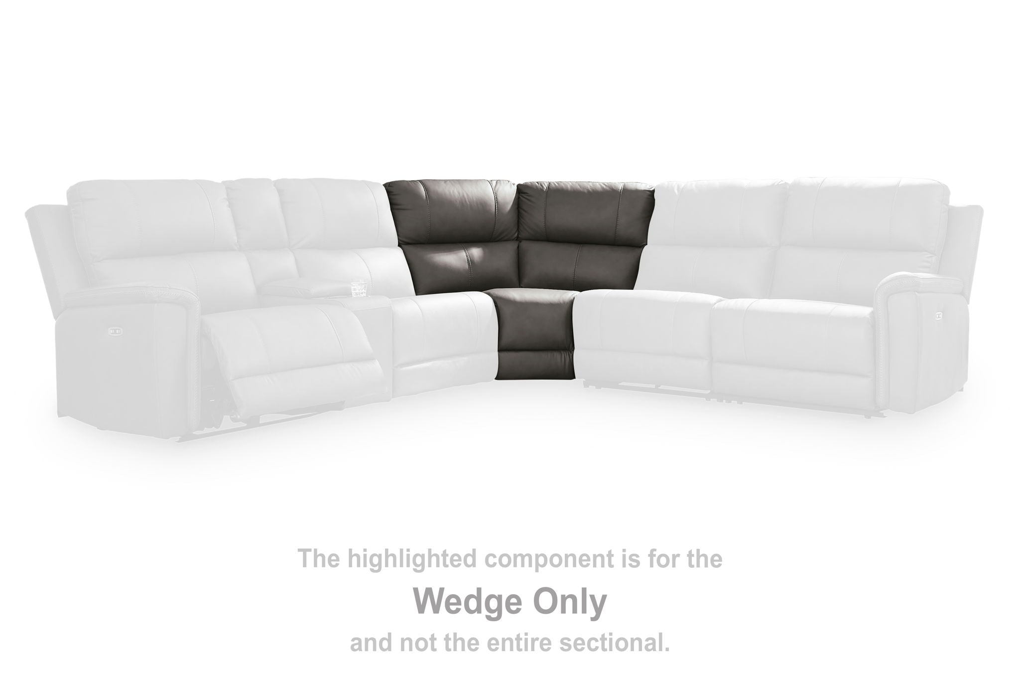Upholstered wedge seat component in dark gray with padded back and arms