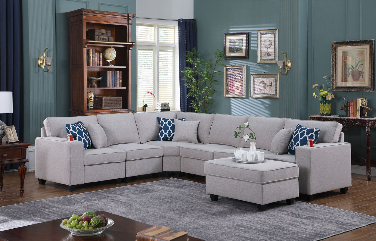 Cooper 125' Gray Linen Reversible Sectional Sofa & Ottoman