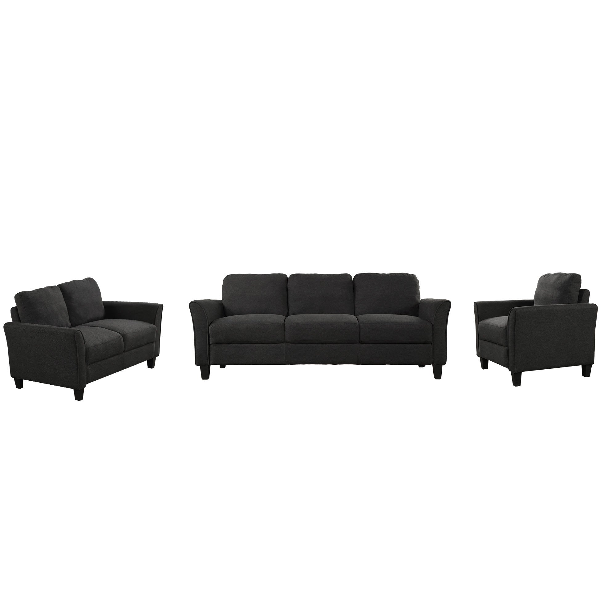U-Style Polyester-Blend 3-Piece Sofa Set in Black | Comfortable and Stylish Addition to Your Living Space