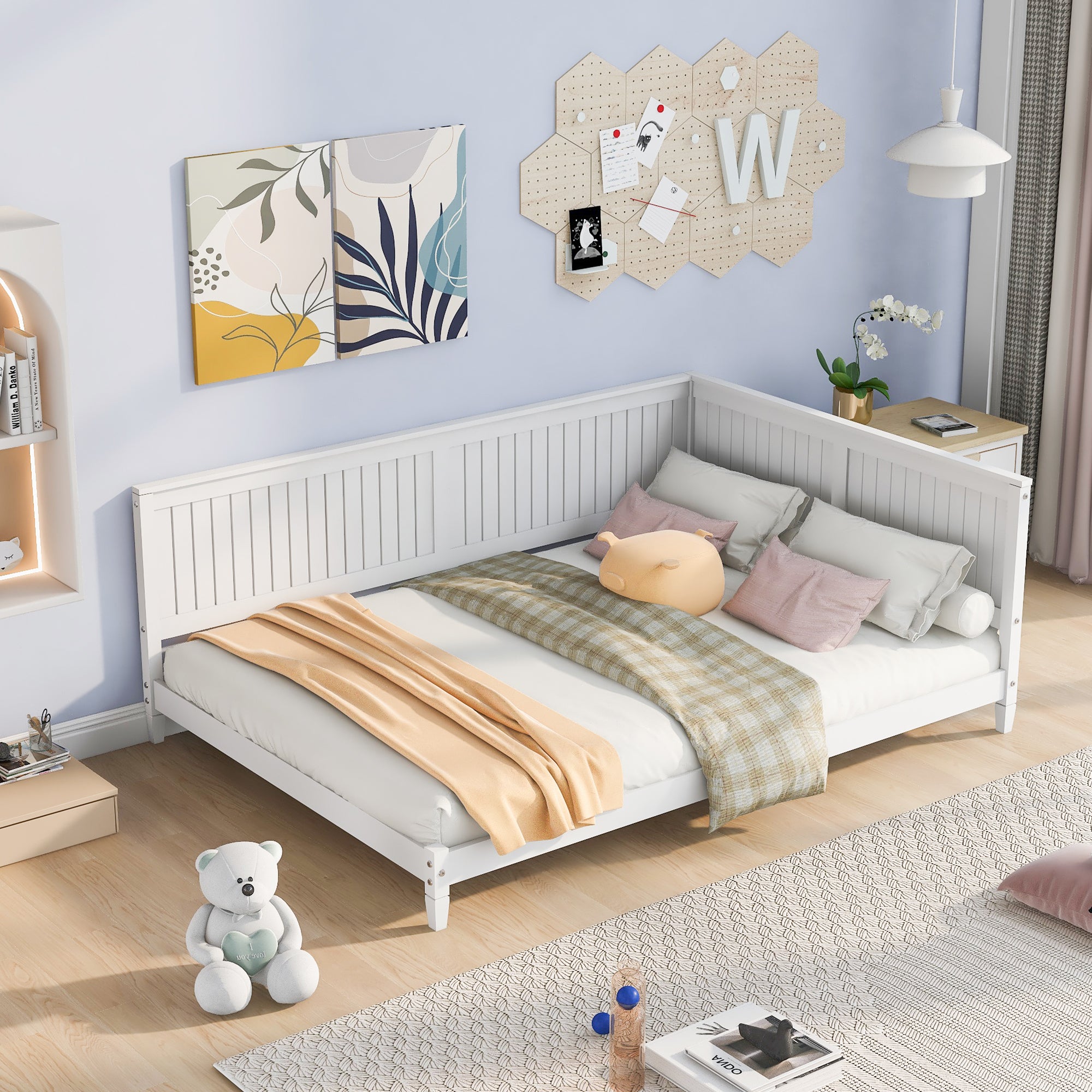 White Full-Size Wood Daybed Sofa Bed