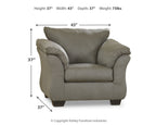 Arm chair size diagram showing height 37 in, width 43 in, depth 37 in