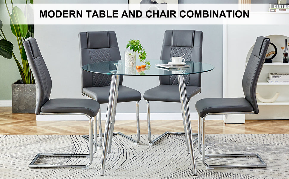 5-Piece Round Dining Table Set w/ Gray Chairs