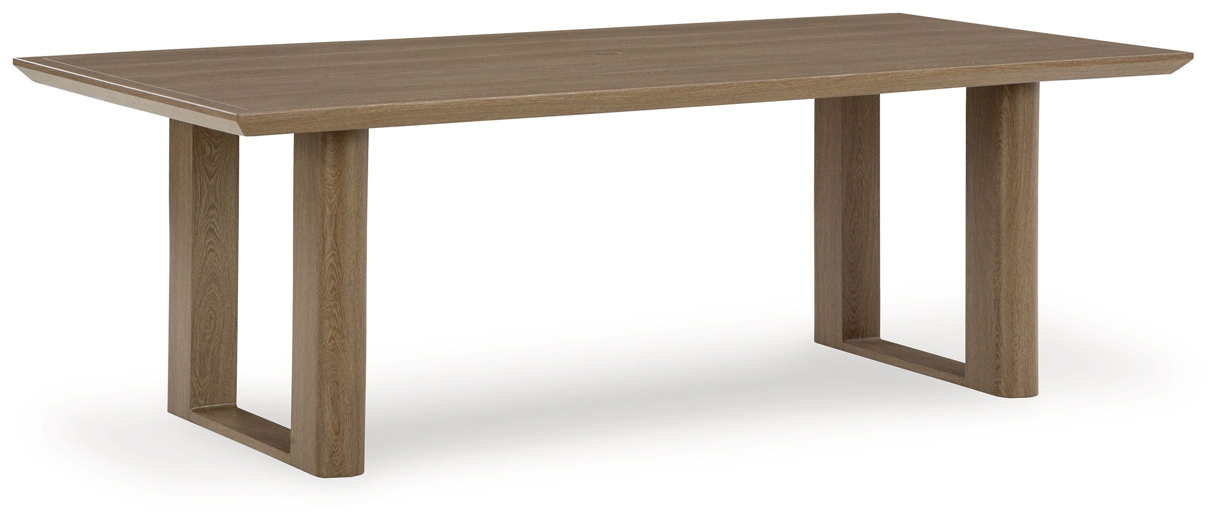 Rectangular dining table, dark brown wood, straight legs with open frame