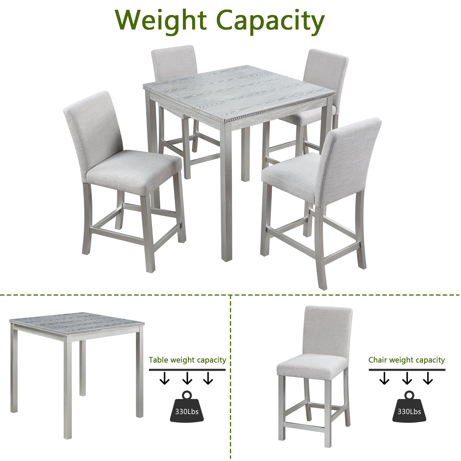 5-Piece Counter Height Dining Set w/Crystal Decor