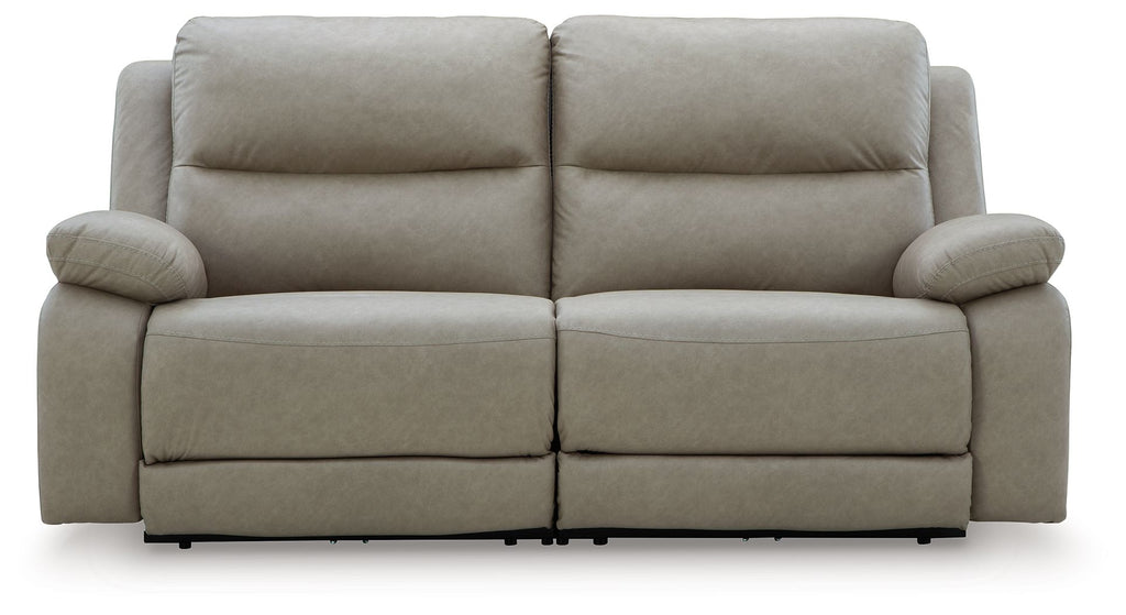 Pebble power reclining loveseat with split seat backs and padded arms