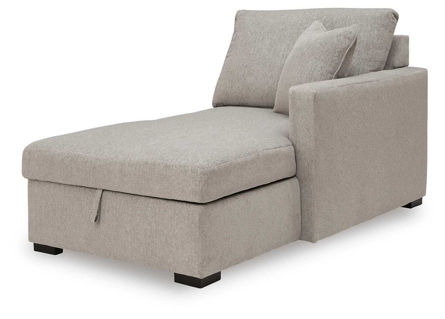 Flint gray right-arm corner chaise with storage, thick seat, side/back pillows