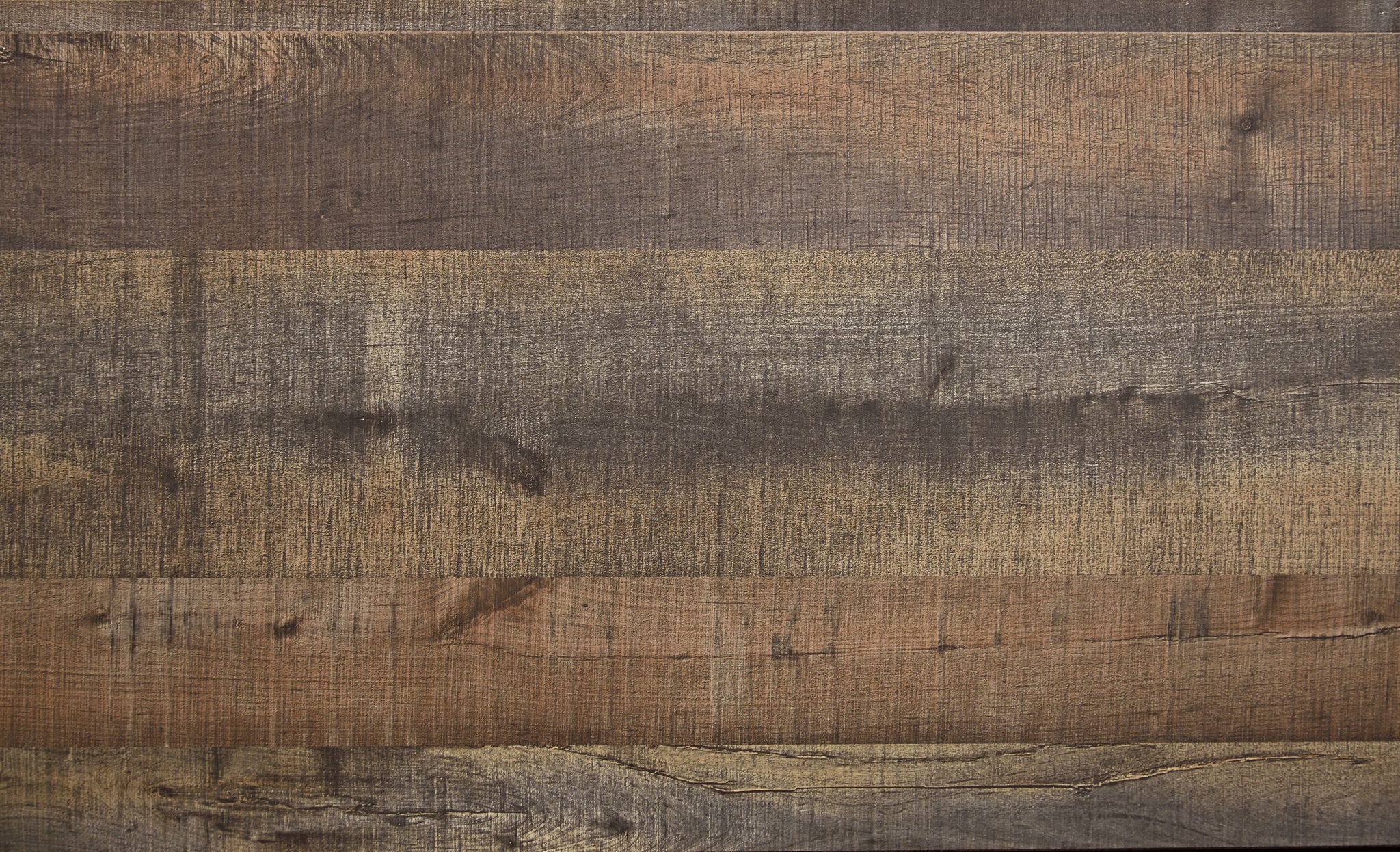Dark brown wood panel bed frame close-up with textured, distressed finish