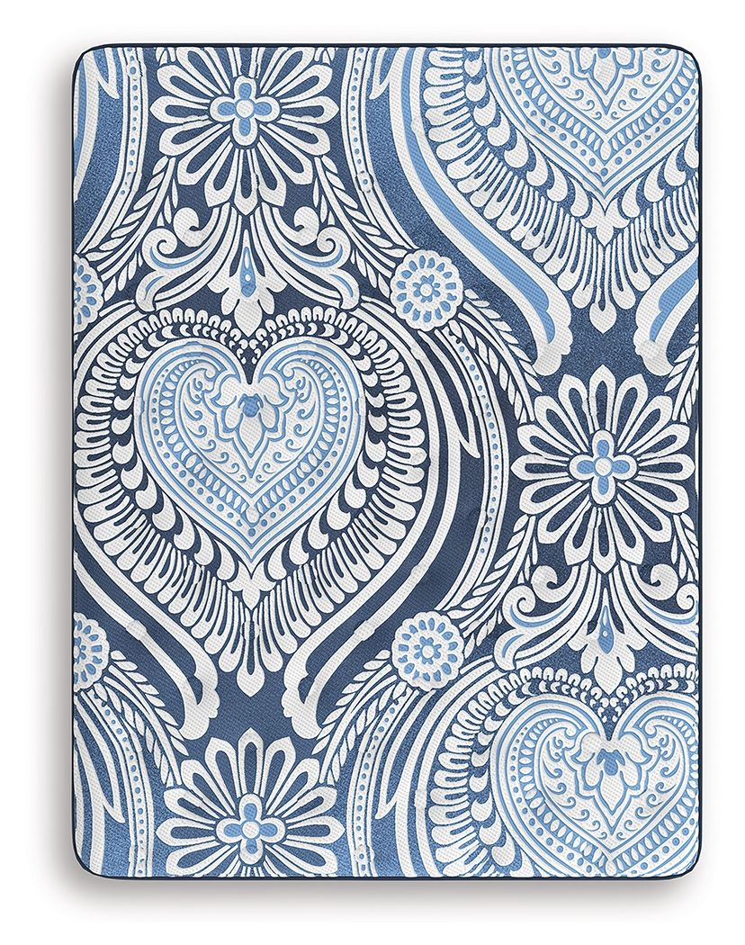 Blue-and-white floral heart pattern mattress cover