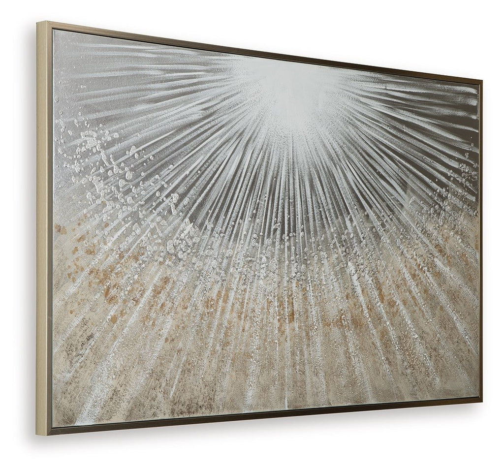 Framed wall art with concentric radiating lines in gray and off-white tones