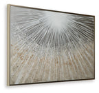 Framed wall art with concentric radiating lines in gray and off-white tones