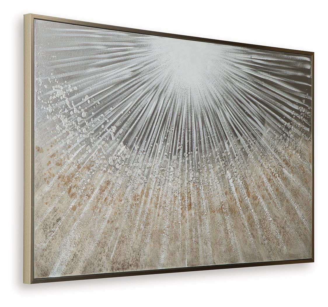 Framed wall art with concentric radiating lines in gray and off-white tones