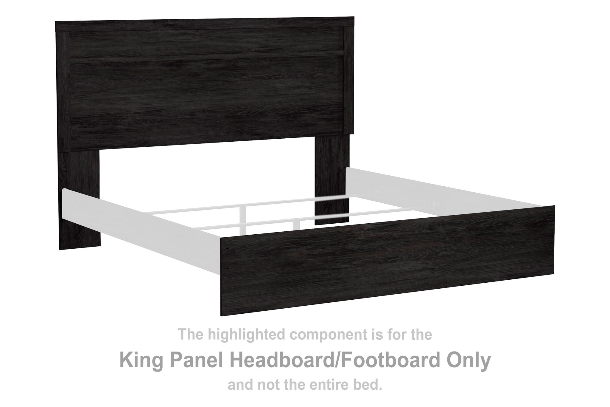 Charcoal king panel headboard and footboard with two wide side rails