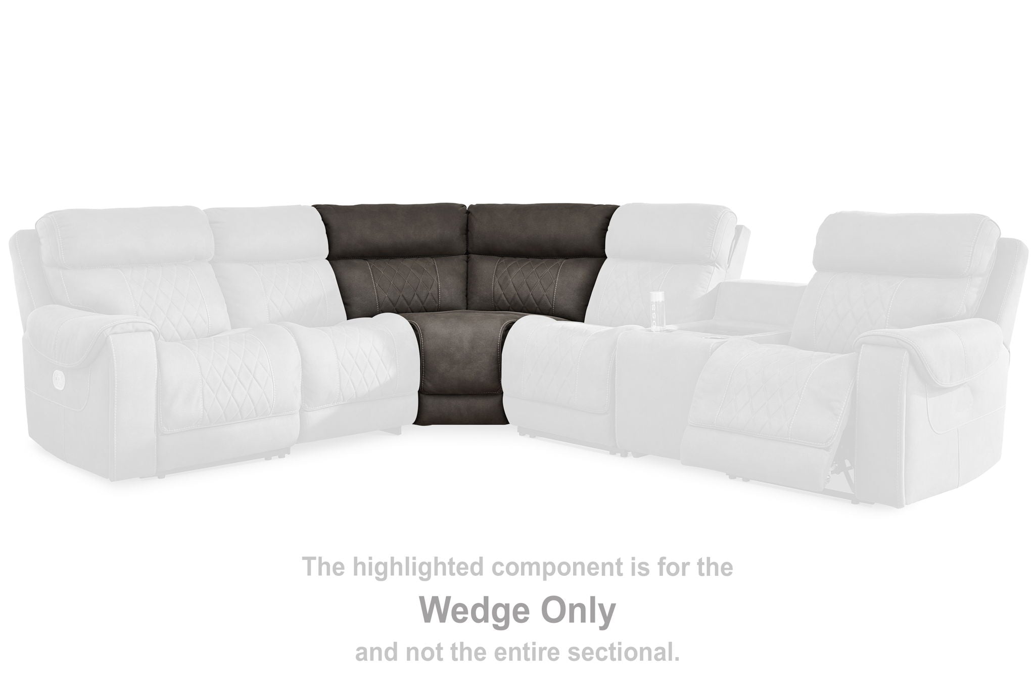 Gunmetal gray wedge sectional sofa component, highlighted section with seat and back